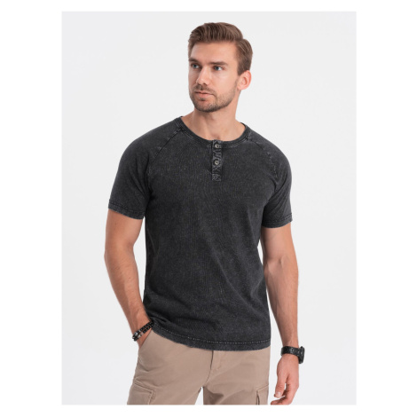 Černé pánské basic tričko s knoflíky Ombre Clothing