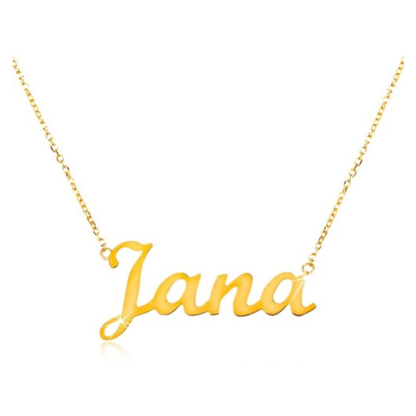 Zlatý nastavitelný náhrdelník 14K se jménem Jana, jemný blýskavý řetízek Šperky eshop