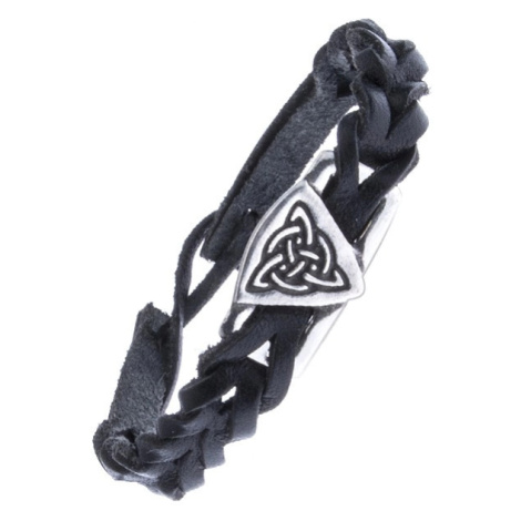Černý kožený náramek - pletený, keltský uzel s kruhem Šperky eshop