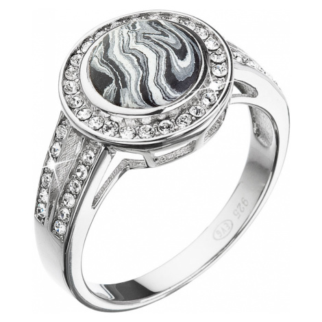 Evolution Group Stříbrný prsten kulatý černobílý mramor se Swarovski krystaly 75017.1