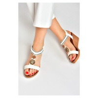 Fox Shoes White Wedge Heeled Women's Sandals