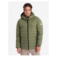 Zelená pánská prošívaná zimní bunda Ombre Clothing