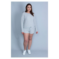 Şans Women's Plus Size Gray Shorts Overalls with Lace-Up Detail at the waist