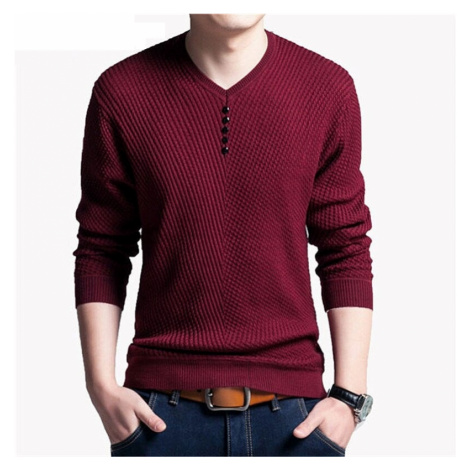 Pánský svetr na knoflíky bavlněný pulovr s kulatým výstřihem