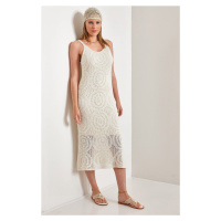 Bianco Lucci Women's Round Patterned Strap Knitwear Dress