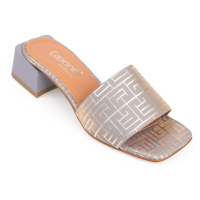 Capone Outfitters Capone Women's Chunky Toe Single Strap Block Heel Satin Maze Patterned Bulletp