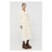 Vlněný kabát BOSS bílá barva, přechodný, oversize