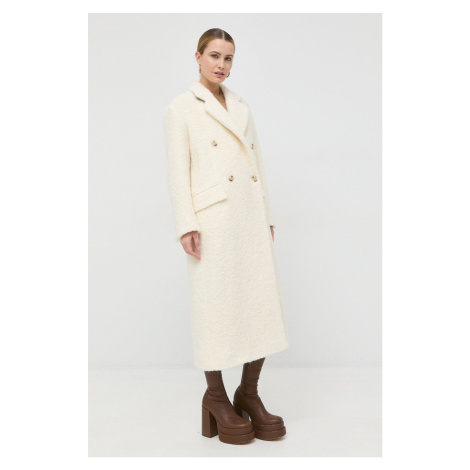 Vlněný kabát BOSS bílá barva, přechodný, oversize Hugo Boss