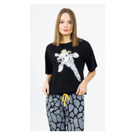 Dámské pyžamo kapri Vienetta Secret Žirafa | černá
