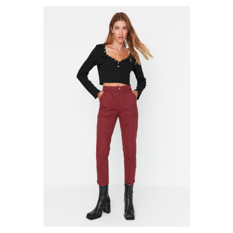 Trendyol Claret Red Pocket Detailed High Waist Mom Jeans