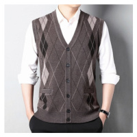 Pánská pletená vesta na knoflíky s výstřihem vzorovaná