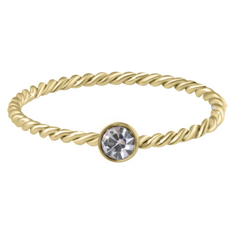 Troli Pozlacený kroucený prsten z oceli s čirým zirkonem Gold 54 mm