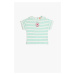 Koton Striped T-Shirt Short Sleeves Crew Neck Embroidered Detailed Cotton.