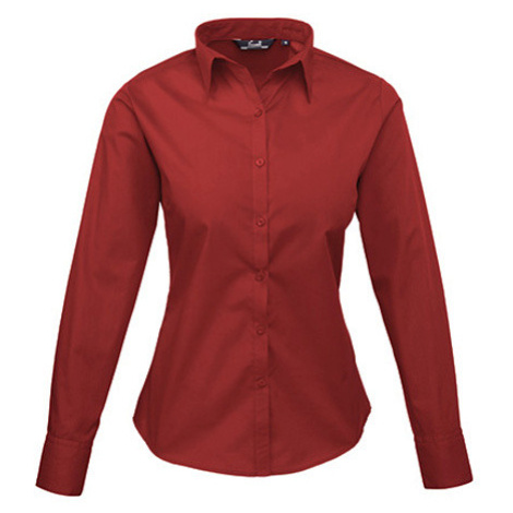 Premier Workwear Dámská košile s dlouhým rukávem PR300 Burgundy -ca. Pantone 216