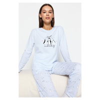 Trendyol Light Blue 100% Cotton Tshirt-Pants Knitted Pajama Set