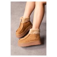 LuviShoes MONKE Tan Suede Shearling Zippered Thick Sole Women's Sports Boots