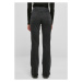 Ladies Highwaist Straight Slit Denim Pants - black washed