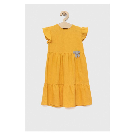 Dětské lněné šaty Birba&Trybeyond žlutá barva, mini