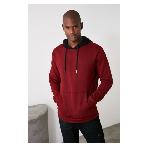 Trendyol Burgundy Men's PanelEd Hooded Regular Sweatshirt
