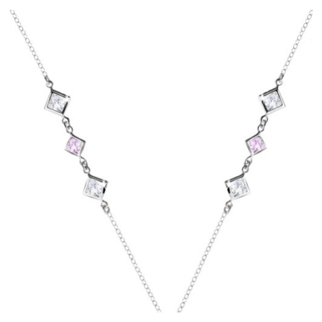 Stříbrný 925 náhrdelník - čiré a fialové zirkonové kosočtverce po stranách Šperky eshop