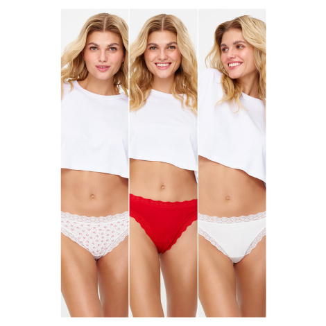 Trendyol 3-Pack Multi Color Cotton Lace Detailed Thong Knitted Briefs