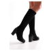 Shoeberry Women's Daen Black Genuine Suede Leather Heeled Boots Black Genuine Suede Leather