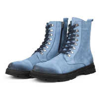 Ducavelli Military Genuine Leather Anti-slip Sole Lace-Up Long Suede Boots Blue