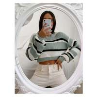 49425 Dewberry Striped Knit Crop Women Sweater-LIGHT GREEN