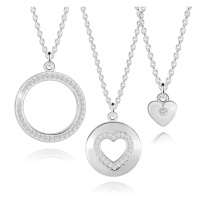 Sada tří stříbrných náhrdelníků 925 - srdce, prsten, kulaté zirkony
