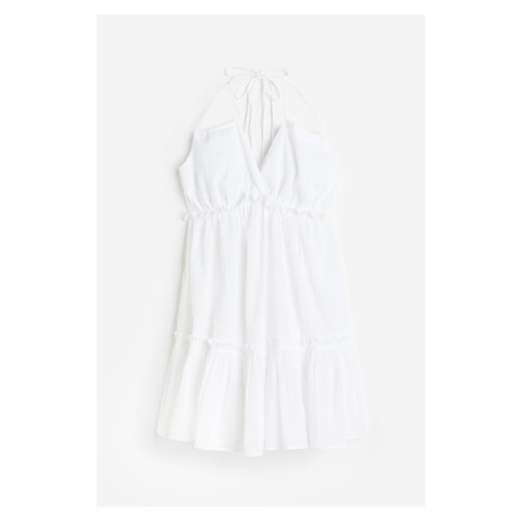 H & M - Šaty halterneck's volánkovými lemy - bílá H&M