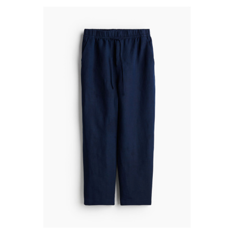 H & M - Kalhoty Tapered z lněné směsi - modrá H&M