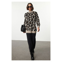 Trendyol Beige Leopard Patterned Knitted Sweater