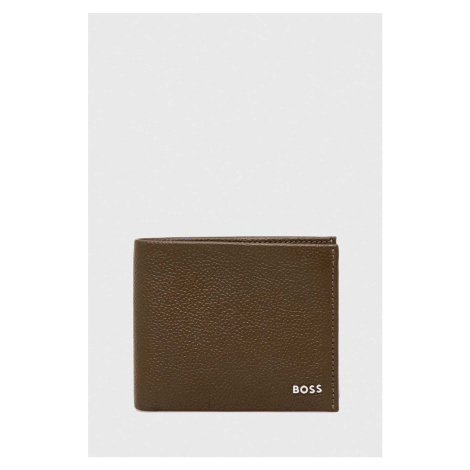 Kožená peněženka BOSS zelená barva Hugo Boss