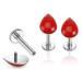 Piercing do brady z oceli, stříbrná barva, červená kapka - Délka piercingu: 8 mm