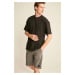 GRIMELANGE Jett Pánské černé tričko Oversize Fit ze 100% bavlny se silnou texturou