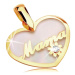 Přívěsek ze žlutého 14K zlata - perleťové srdce s nápisem Mama a kvítkem