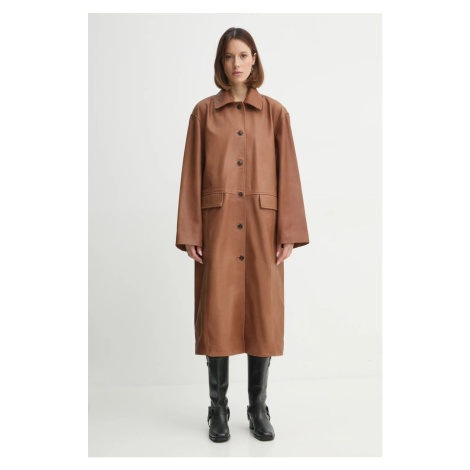 Kožený kabát Herskind Halston dámský, hnědá barva, přechodný, 5470175 Birgitte Herskind