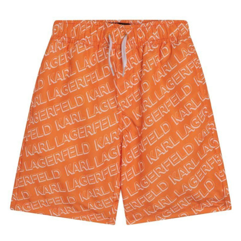 Dětské plavkové šortky Karl Lagerfeld oranžová barva, vzorované