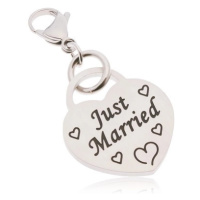 Přívěsek na klíčenku, chirurgická ocel, srdce s nápisem Just Married