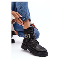 Černé kožené kotníkové boty Gennee Worker s řetízkem