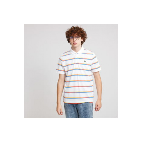 LACOSTE Striped Lightweight Cotton Polo Shirt bílé