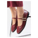 Mio Gusto Camille Claret Red Color Side Buckle Women's Ballerina Shoes