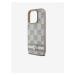 PU Leather Checkered Pattern and Stripe Zadní Kryt pro iPhone 15 Pro Max Beige DKNY