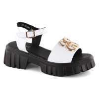 Kožené sandály na podpatku a platformě Vinceza W JAN301C white