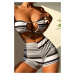 Black White Striped Strappy Two Piece Swimsuit