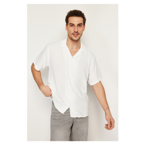 Trendyol White Oversize Fit Summer Short Sleeve Linen Look Shirt