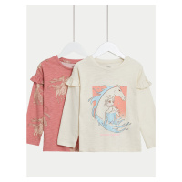 Sada dvou holčičích triček v růžové a béžové barvě Marks & Spencer růžová Disney Ledové královst