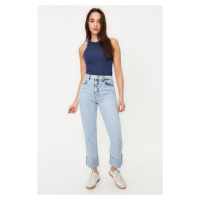 Trendyol Light Blue Folded Leg High Waist Straight Jeans