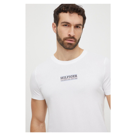 Bavlněné tričko Tommy Hilfiger bílá barva, s potiskem, MW0MW34387