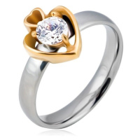 Oceľový prsteň, strieborný kruh a dve zlaté srdcia so zirkónom